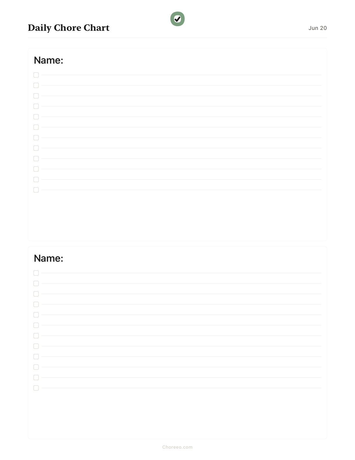 Preview of Daily chore chart for two kids